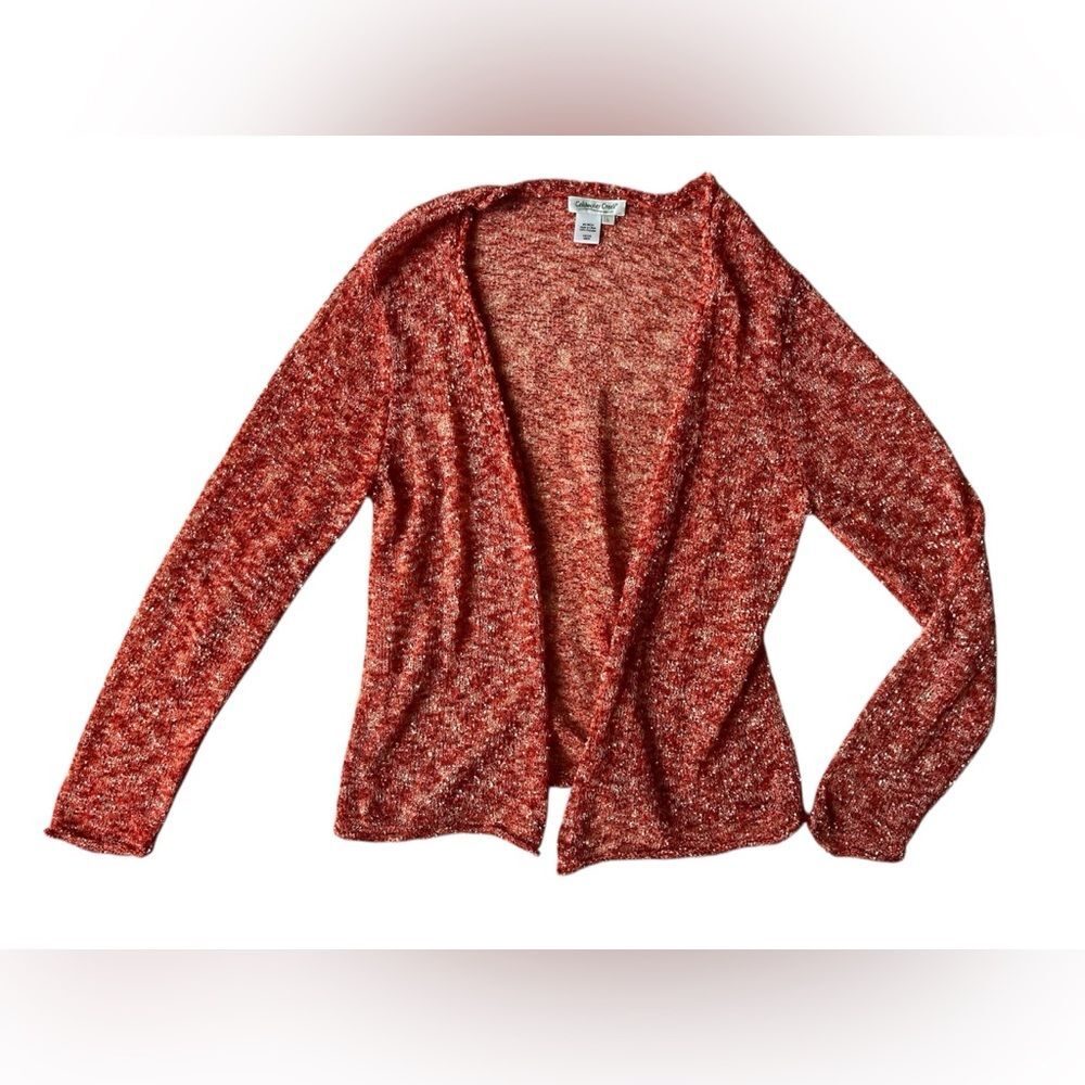 Vintage 90's Coldwater Creek Open Knit Orange Peach Cardigan Top Womens Large
